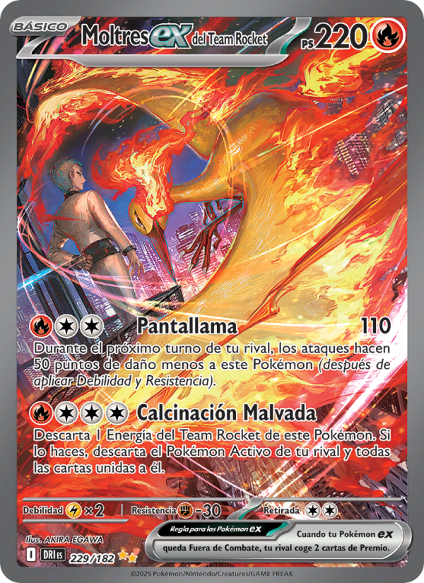 Moltres ex del Team Rocket 229 — Destined Rivals (Spanish Pokémon TCG card)