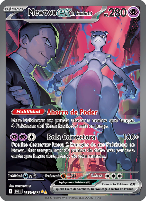 Mewtwo ex del Team Rocket 231 — Destined Rivals (Spanish Pokémon TCG card)