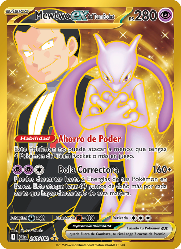 Mewtwo ex del Team Rocket 240 — Destined Rivals (Spanish Pokémon TCG card)