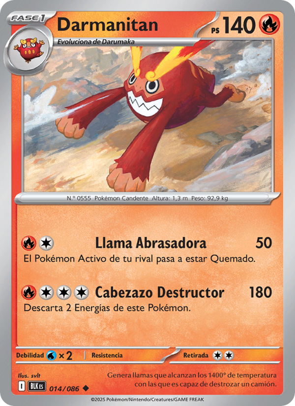 Darmanitan 014 — Schwarze Blitze (Spanish Pokémon TCG card)