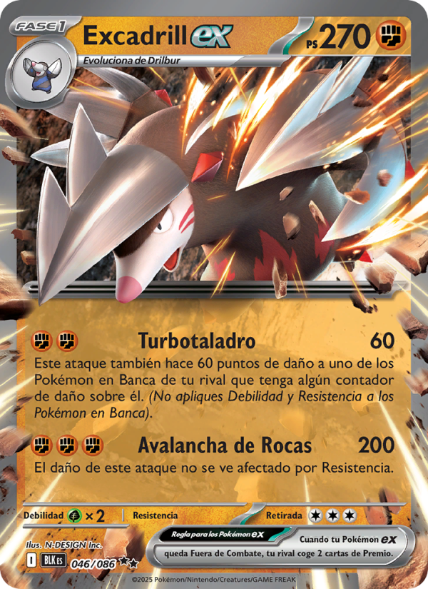 Excadrill ex 046 — Schwarze Blitze (Spanish Pokémon TCG card)