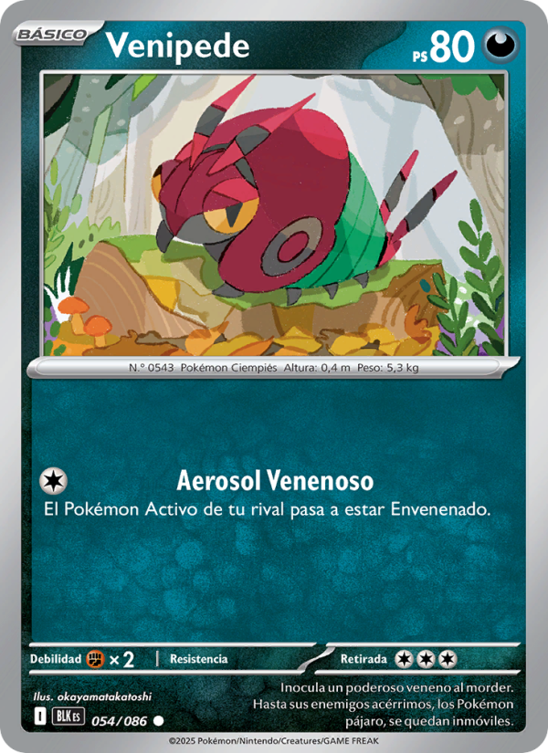 Venipede 054 — Schwarze Blitze (Spanish Pokémon TCG card)