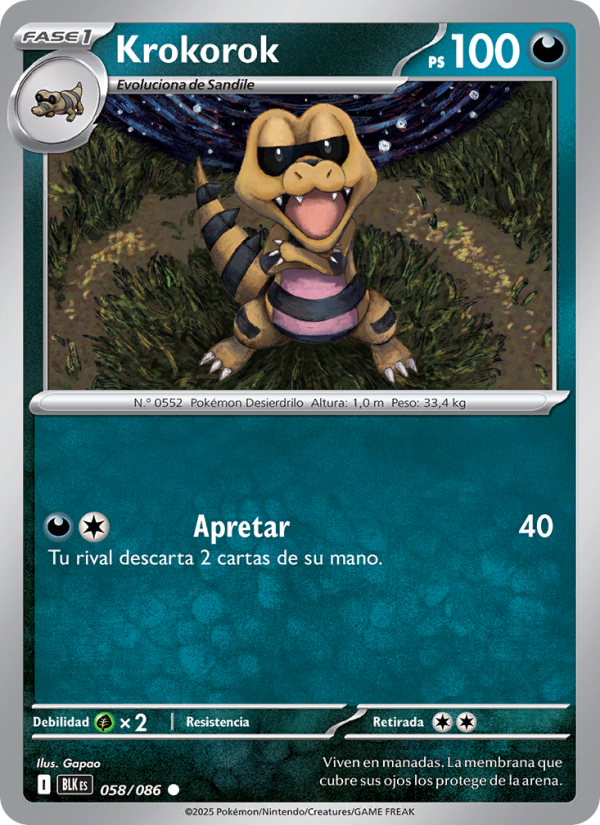 Krokorok 058 — Schwarze Blitze (Spanish Pokémon TCG card)
