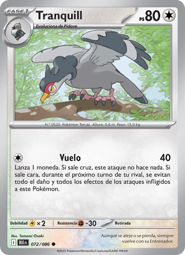 Tranquill 072 — Schwarze Blitze (Spanish Pokémon TCG card)
