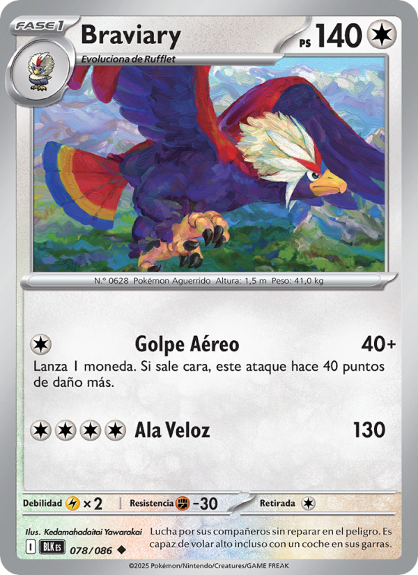 Braviary 078 — Schwarze Blitze (Spanish Pokémon TCG card)