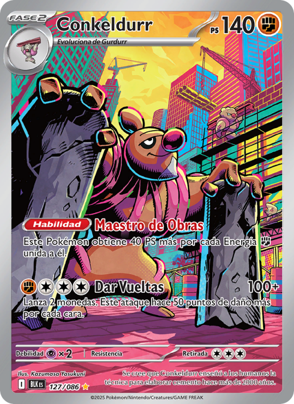 Conkeldurr 127 — Schwarze Blitze (Spanish Pokémon TCG card)