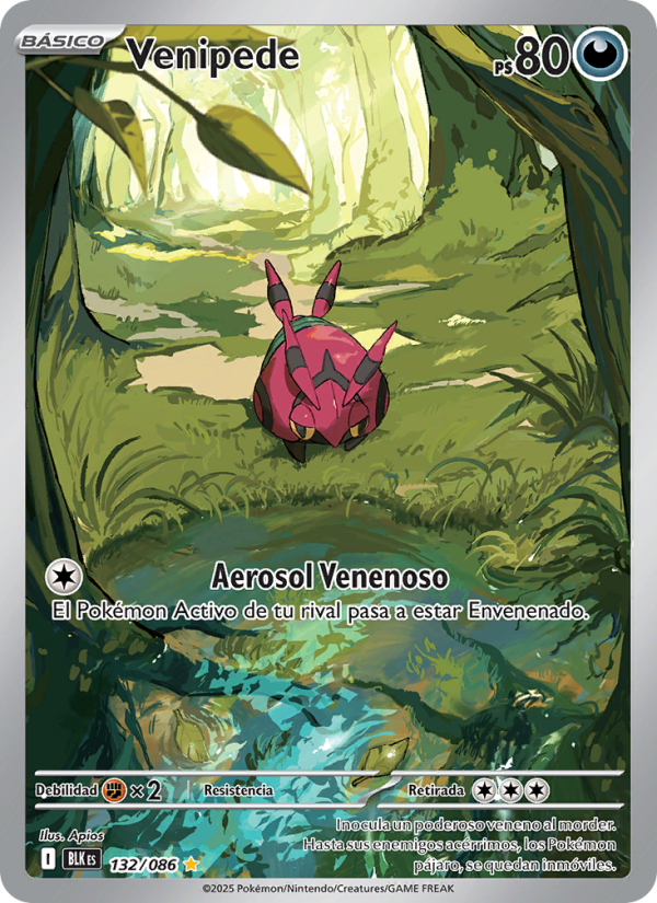 Venipede 132 — Schwarze Blitze (Spanish Pokémon TCG card)