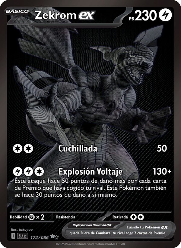 Zekrom ex 172 — Schwarze Blitze (Spanish Pokémon TCG card)