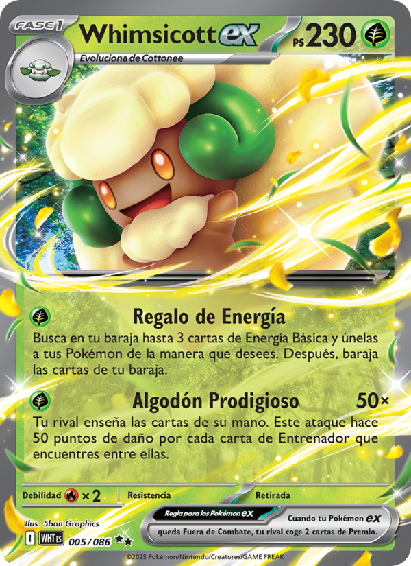 Whimsicott ex 005 — Weiße Flammen (Spanish Pokémon TCG card)