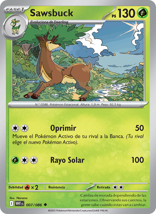 Sawsbuck 007 — Weiße Flammen (Spanish Pokémon TCG card)
