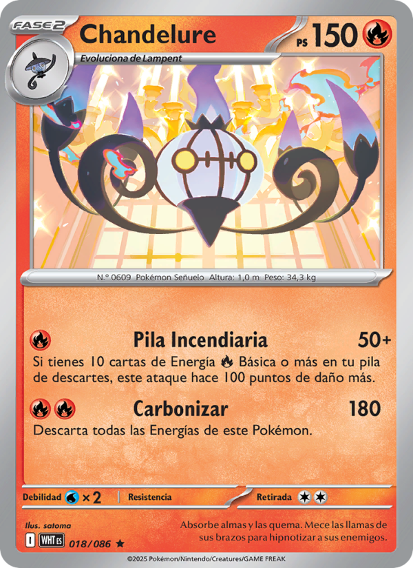 Chandelure 018 — Weiße Flammen (Spanish Pokémon TCG card)