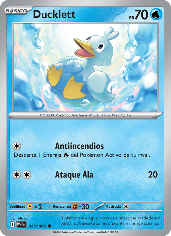 Ducklett 025 — Weiße Flammen (Spanish Pokémon TCG card)