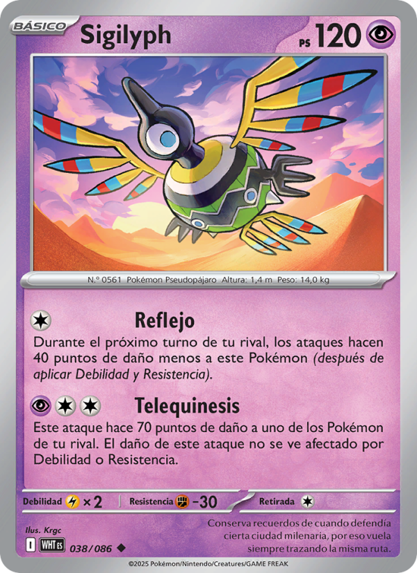 Sigilyph 038 — Weiße Flammen (Spanish Pokémon TCG card)