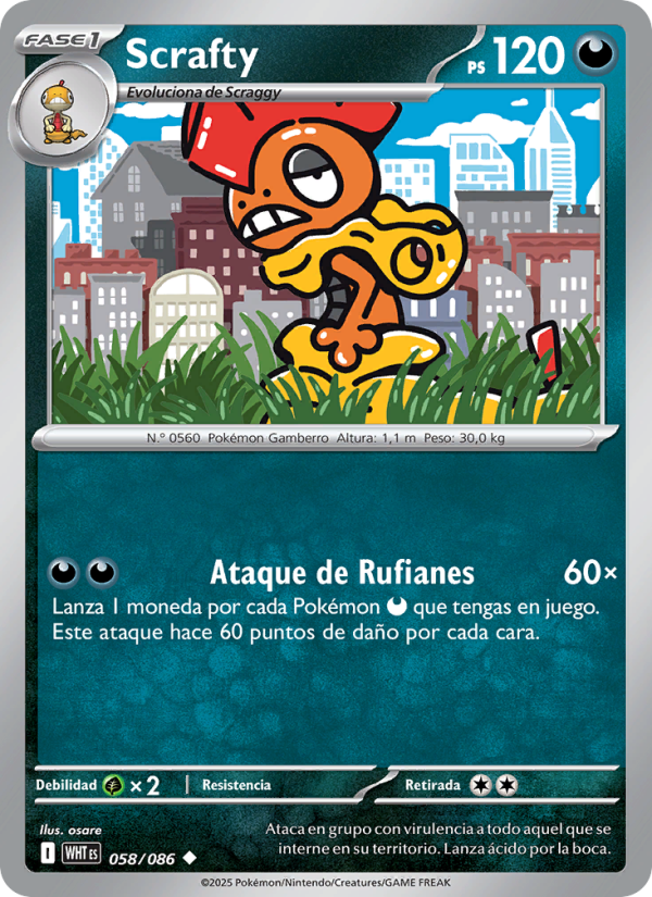 Scrafty 058 — Weiße Flammen (Spanish Pokémon TCG card)