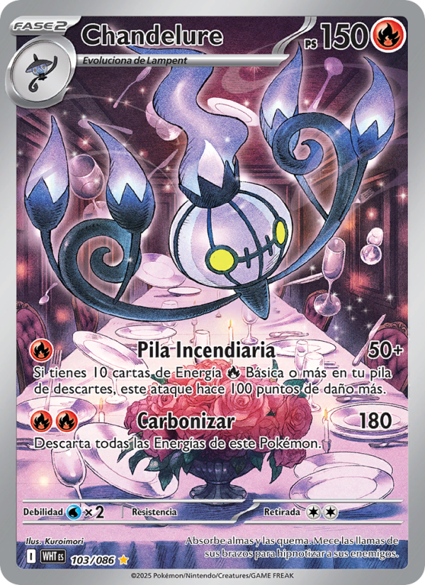 Chandelure 103 — Weiße Flammen (Spanish Pokémon TCG card)