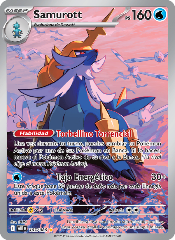 Samurott 107 — Weiße Flammen (Spanish Pokémon TCG card)