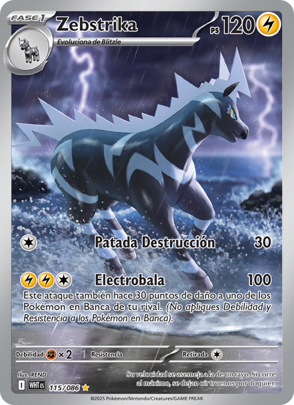 Zebstrika 115 — Weiße Flammen (Spanish Pokémon TCG card)