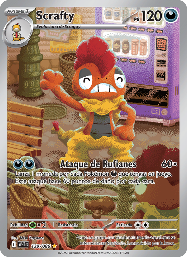 Scrafty 139 — Weiße Flammen (Spanish Pokémon TCG card)