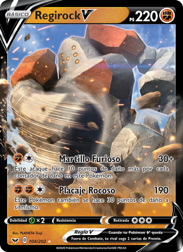 Regirock V 104 — Sword & Shield (Spanish Pokémon TCG card)