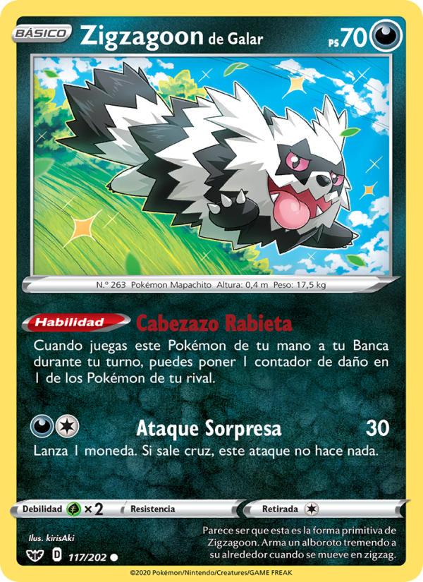 Zigzagoon de Galar 117 — Sword & Shield (Spanish Pokémon TCG card)