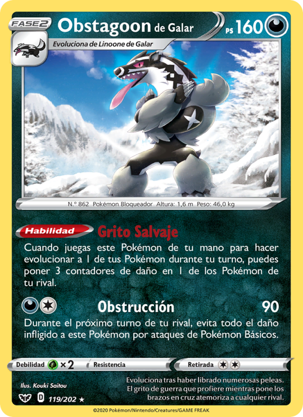 Obstagoon de Galar 119 — Sword & Shield (Spanish Pokémon TCG card)