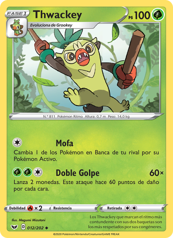 Thwackey 12 — Sword & Shield (Spanish Pokémon TCG card)