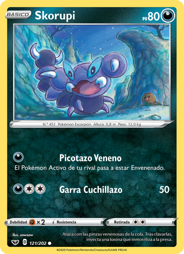 Skorupi 121 — Sword & Shield (Spanish Pokémon TCG card)