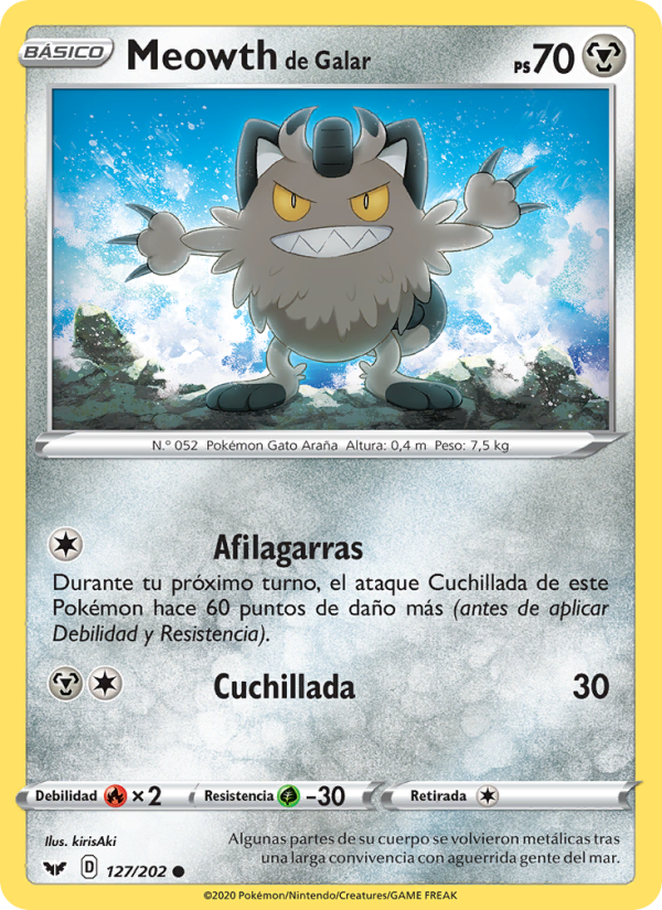 Meowth de Galar 127 — Sword & Shield (Spanish Pokémon TCG card)