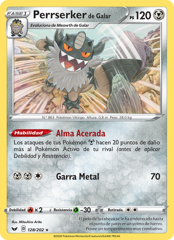 Perrserker de Galar 128 — Sword & Shield (Spanish Pokémon TCG card)