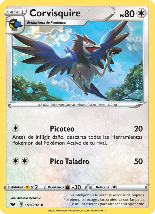 Corvisquire 151 — Sword & Shield (Spanish Pokémon TCG card)