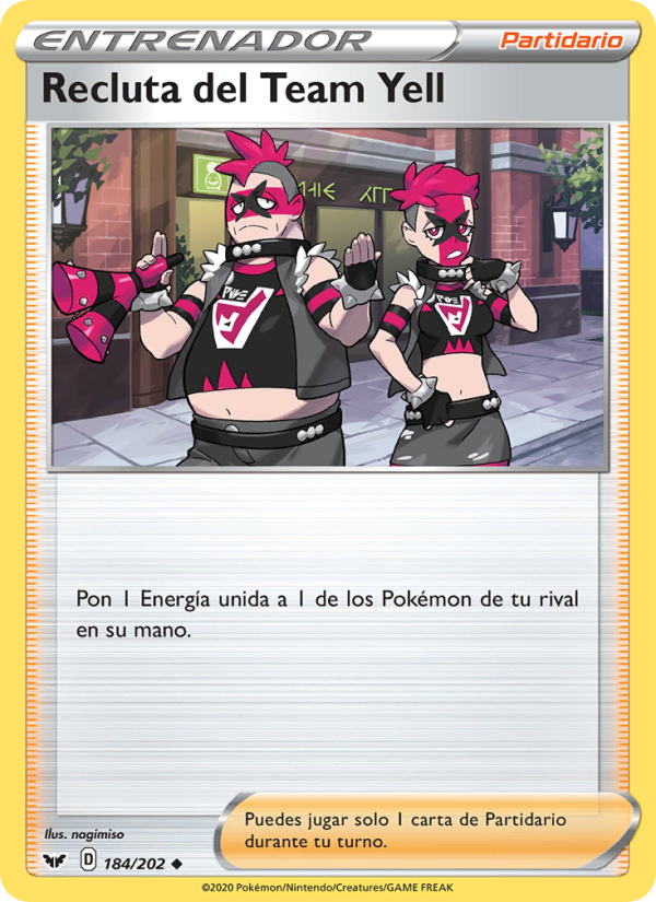 Recluta del Team Yell 184 — Sword & Shield (Spanish Pokémon TCG card)