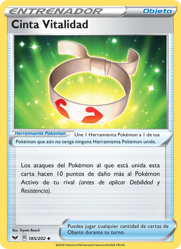 Cinta Vitalidad 185 — Sword & Shield (Spanish Pokémon TCG card)