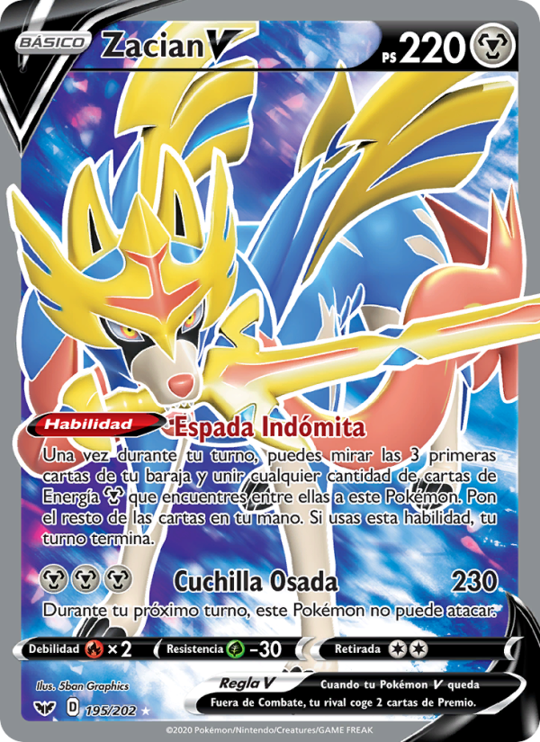 Zacian V 195 — Sword & Shield (Spanish Pokémon TCG card)