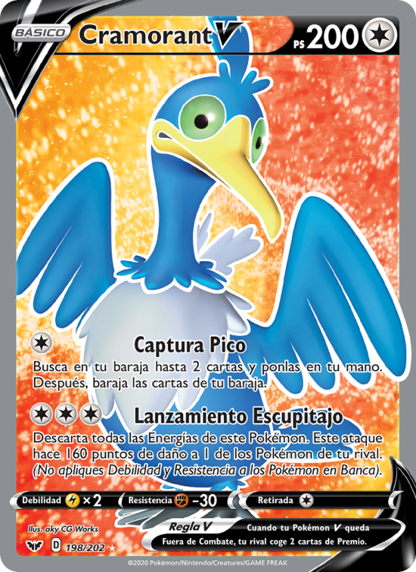 Cramorant V 198 — Sword & Shield (Spanish Pokémon TCG card)