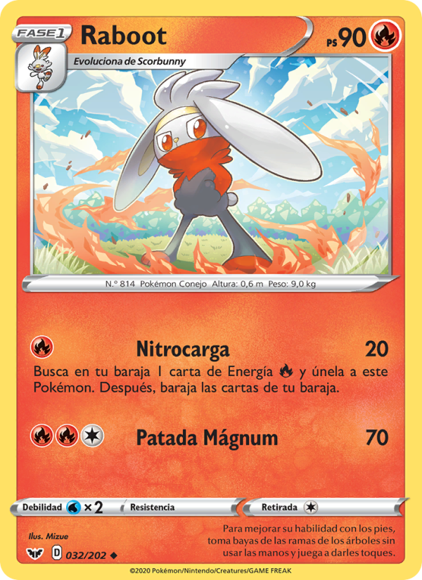 Raboot 32 — Sword & Shield (Spanish Pokémon TCG card)