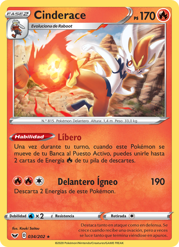 Cinderace 34 — Sword & Shield (Spanish Pokémon TCG card)