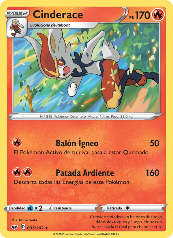 Cinderace 35 — Sword & Shield (Spanish Pokémon TCG card)