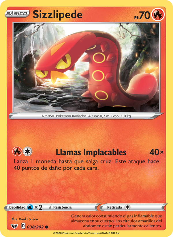 Sizzlipede 38 — Sword & Shield (Spanish Pokémon TCG card)