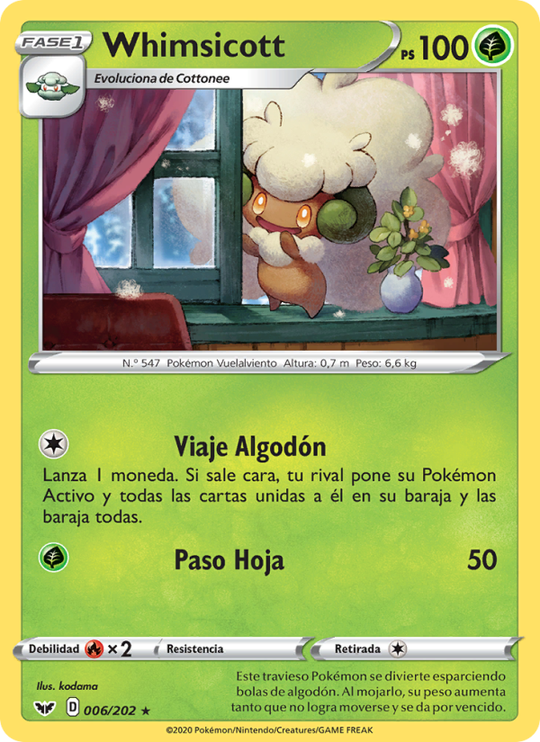 Whimsicott 6 — Sword & Shield (Spanish Pokémon TCG card)
