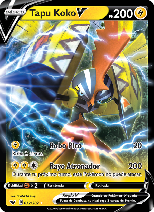 Tapu Koko V 72 — Sword & Shield (Spanish Pokémon TCG card)