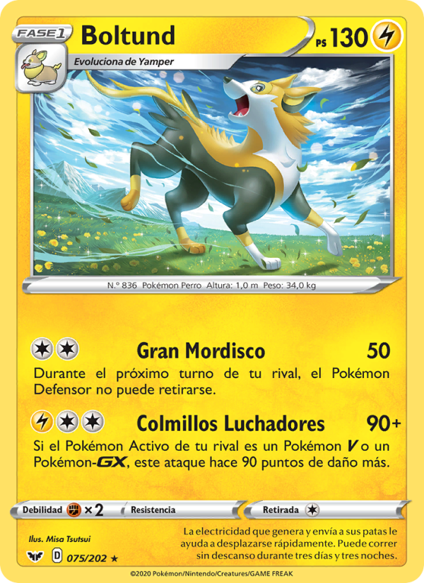 Boltund 75 — Sword & Shield (Spanish Pokémon TCG card)