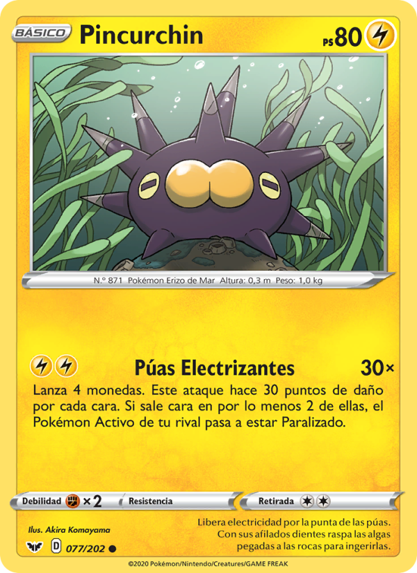 Pincurchin 77 — Sword & Shield (Spanish Pokémon TCG card)