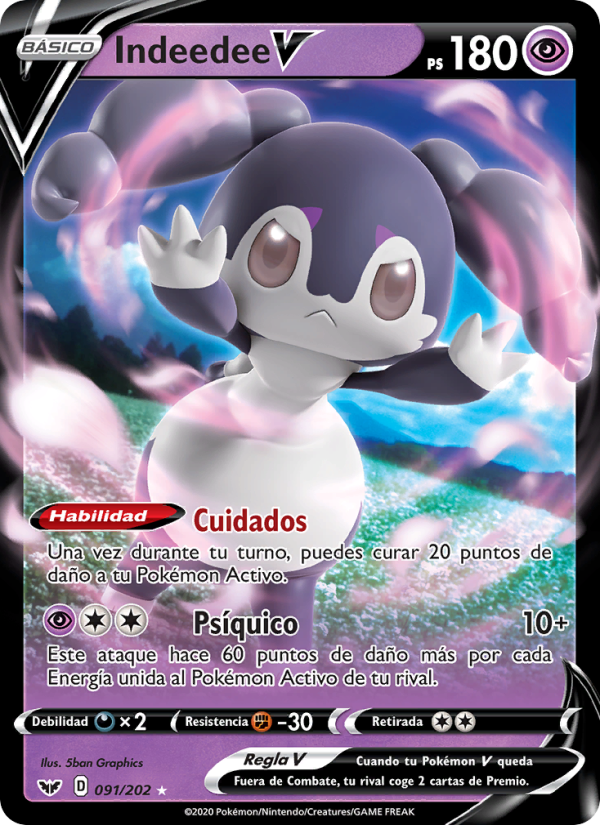 Indeedee V 91 — Sword & Shield (Spanish Pokémon TCG card)
