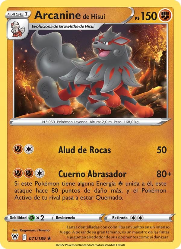 Arcanine de Hisui 071 — Astral Radiance (Spanish Pokémon TCG card)
