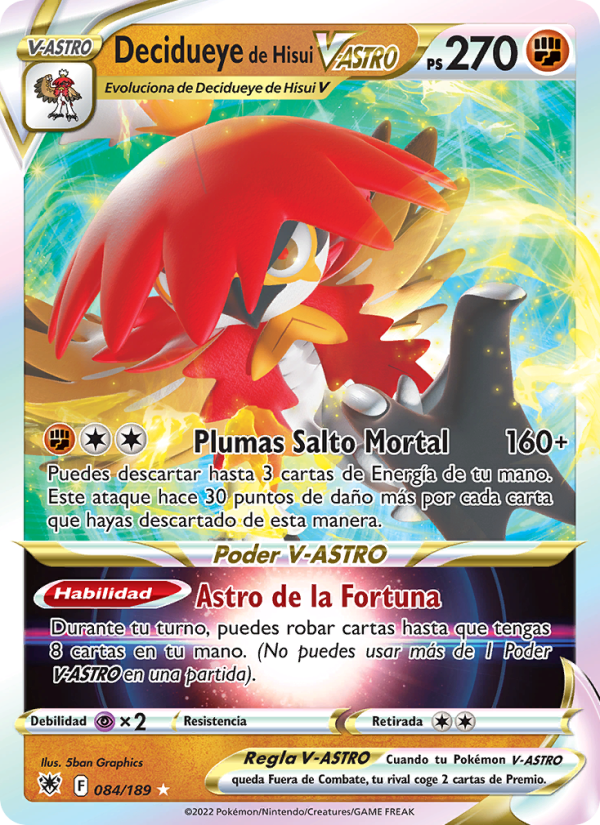 Decidueye de Hisui V-ASTRO 084 — Astral Radiance (Spanish Pokémon TCG card)