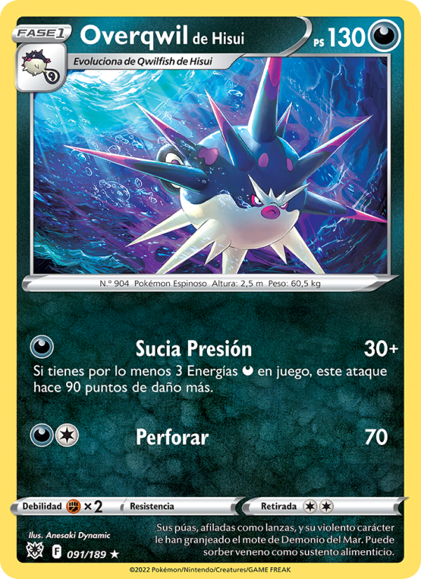 Overqwil de Hisui 091 — Astral Radiance (Spanish Pokémon TCG card)
