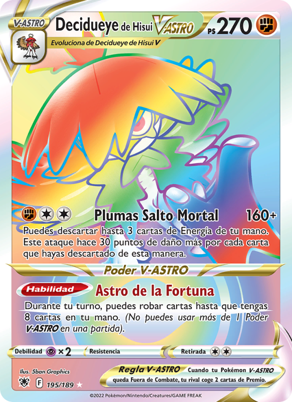Decidueye de Hisui V-ASTRO 195 — Astral Radiance (Spanish Pokémon TCG card)