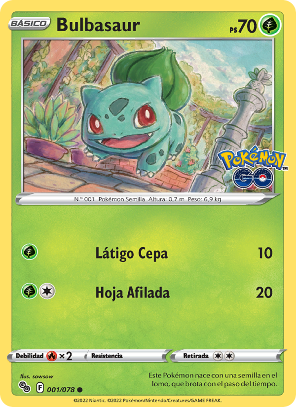 Bulbasaur 001 — Pokémon GO (Spanish Pokémon TCG card)