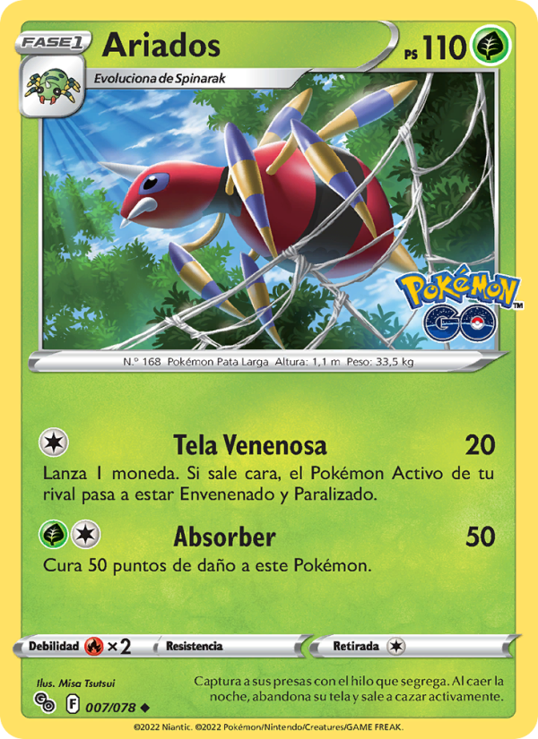 Ariados 007 — Pokémon GO (Spanish Pokémon TCG card)