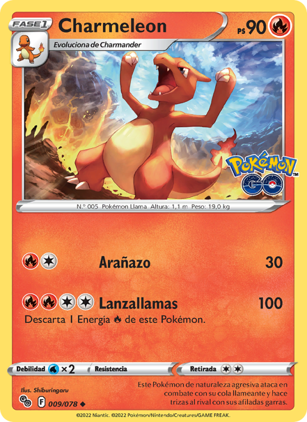 Charmeleon 009 — Pokémon GO (Spanish Pokémon TCG card)